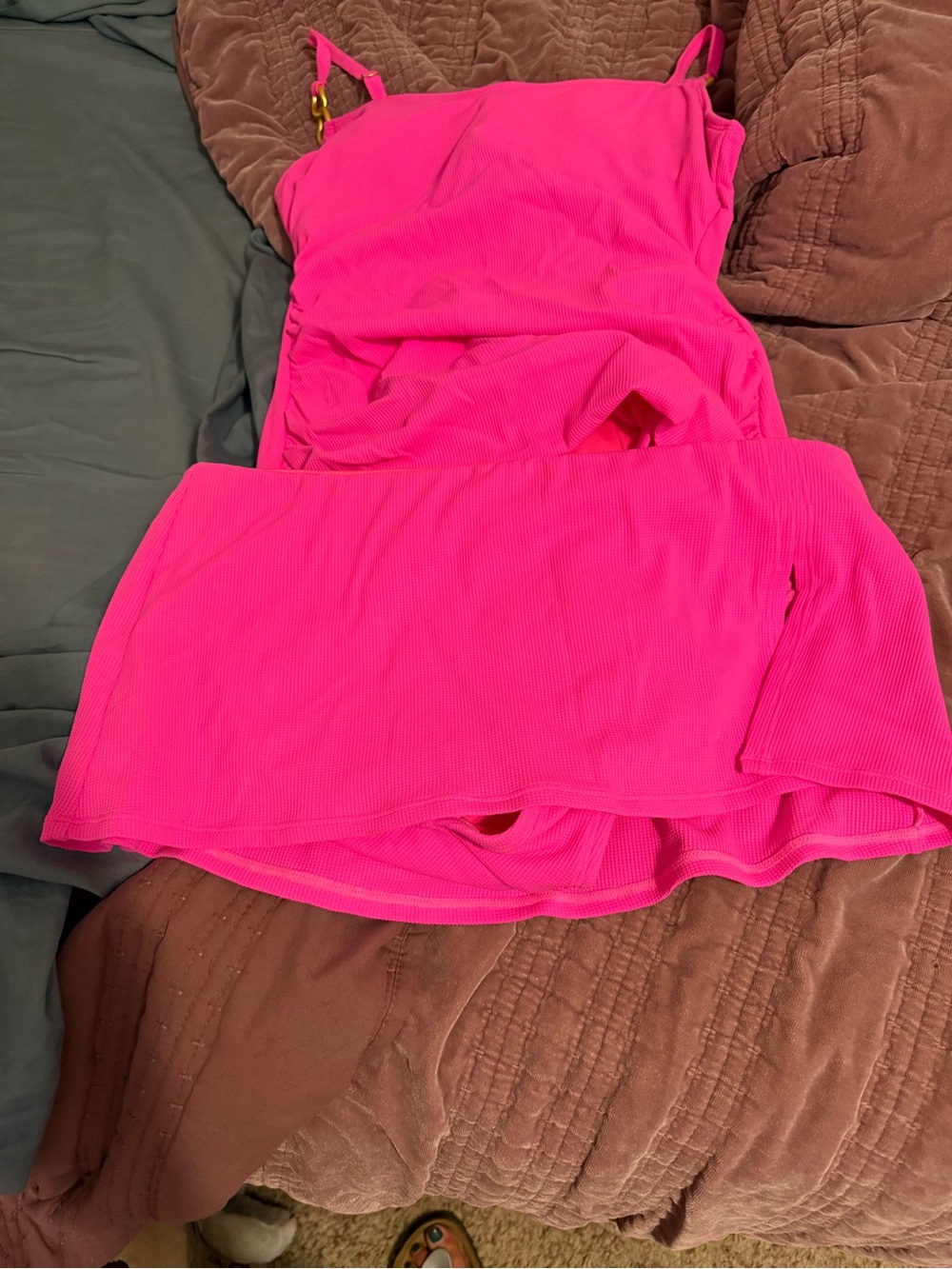 Bleu Rod Beattie Hot Pink Ribbed Mini Skirt and tankini top